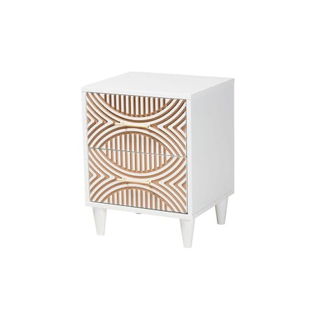 Baxton Studio Louetta Coastal White Caved Contrasting 2-Drawer Nightstand 246-13628-ZORO
